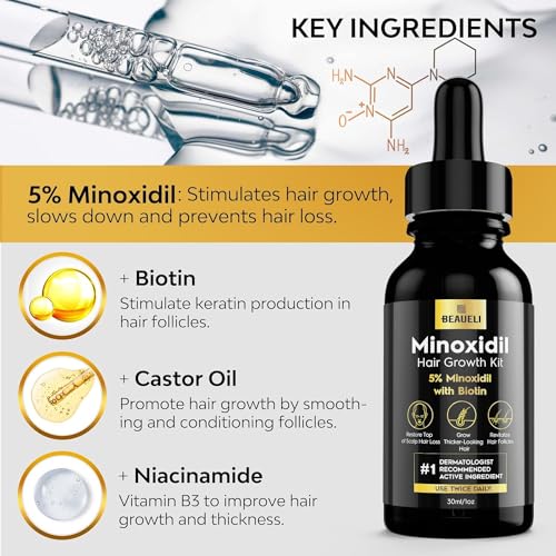 beaueli Minoxidil for Men Beard Growth Kit, Minoxidil for Women Hair Growth Kit, Hair Loss Treatments for Women Hair Regrowth Treatment, Minoxidil 5%, Black
