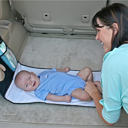 J.L. Childress Pockets 'N Pad Portable Diaper Changing Station for Your Car - Detachable, Foldable, Extra-Large, Extra-Long Changing Pad for Travel, 36 x 18 - Storage Pockets- Black