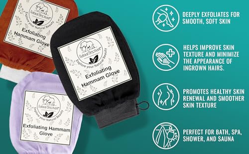 Natural Elephant Exfoliating Hammam Glove - Face and Body Exfoliator Mitt (Burnt Orange (Pack of 3))