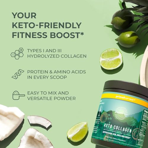 Primal Harvest Keto Collagen Peptides Powder & MCT Oil Powder, Keto Coffee Creamer Powder 30 Servings of Grass Fed Protein Powder