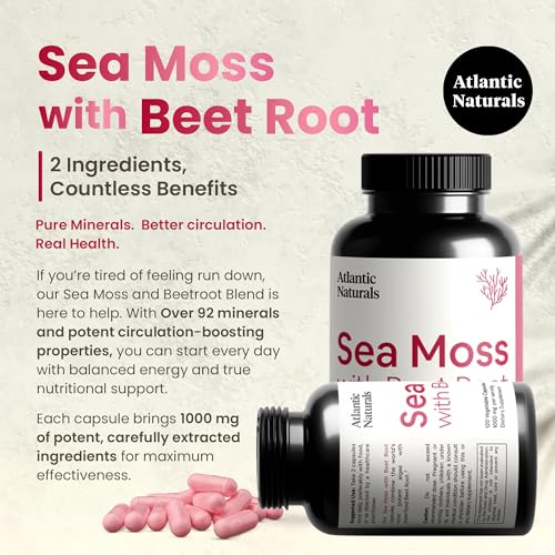 Atlantic Naturals Sea Moss with Beet Root Capsules - Premium Quality Multivitamin Supplement - Sea Moss Superfood to Support Immune Health, Blood Flow, Joint Health & Athletic Performance - 120 ct