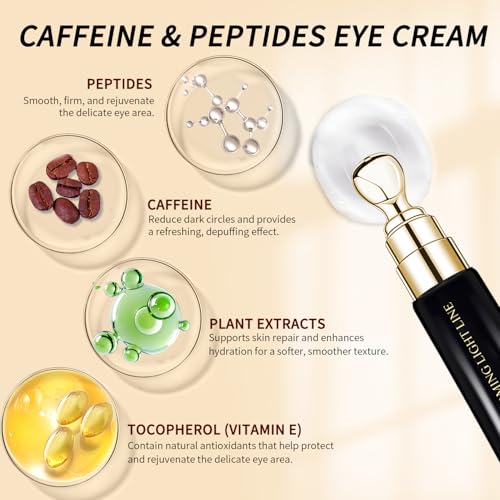 Maskiss Under Eye Cream for Wrinkles, Skin Renewing Eye Cream With Peptides + Caffeine for Dark Circles and Puffiness, Anti Aging, Reduce Fine Lines and Under EyeBags, Fragrance Free