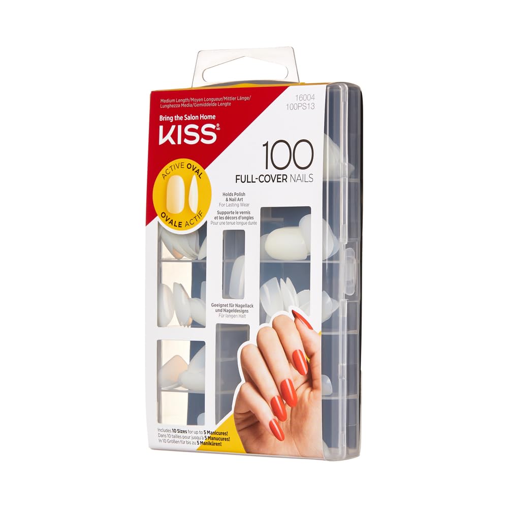 Kiss 100 Full Cover Nails, Active Oval, 0.24 Pound