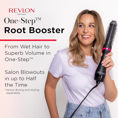 REVLON One-Step Hair Dryer and Styler - Root Booster Round Brush for Styling, Dryer Brush for Fast and Easy Salon-Quality Blowout, More Shine and Less Frizz (1-1/2 in)