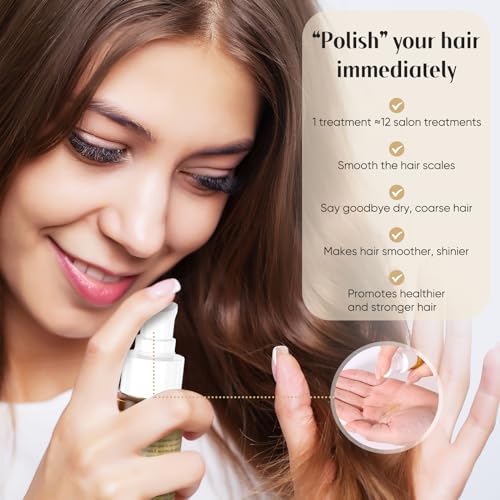 GREEONIL 24K Gold Argan, Coconut, and Olive Oil Serum for Frizz Control, Shine, and Split End Repair - Nourishing Hair Treatment with Vitamin E, 2.02 fl oz, 60ml