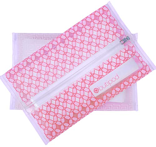 Butipods Reusable Stay Moist Wet Wipe Pouch | Slim Case Travel Holder | Great for Hand and Face Wipes | Set of 2 (Blush Pink Tiles)