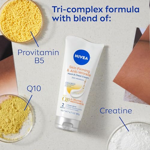 NIVEA Skin Firming and Anti Wrinkle Neck and Chest Cream with Q10, Creatine and Provitamin B5, Skin Firming Body Cream Reduces the Look of Fine Lines and Wrinkles, 6.7 Oz Tube