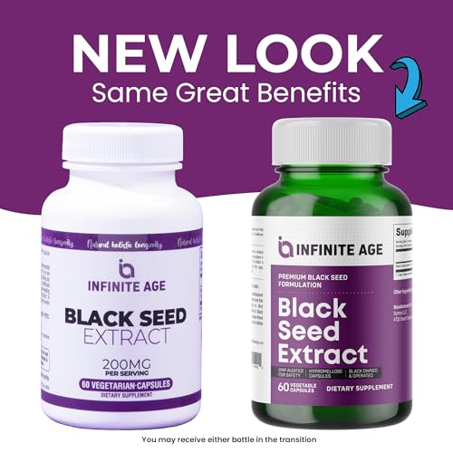 INFINITE AGE Dry Organic Black Seed Oil Extract Capsules - Nigella Sativa Seed Extract Immune Booster, for Optimal Skin, Hair, Memory, Focus, Brain Health & Immunity - Thymoquinone Capsules, 60 Count