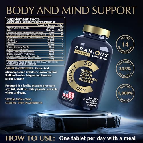 Vegan Collagen Supplements for Women and Men - Plant Based Collagen Boost Tablets - Beauty Booster Vegan Biotin, Hyaluronic Acid, Amino Acids, Organic Collagen Peptides - 30 Collagen Vegan Pills