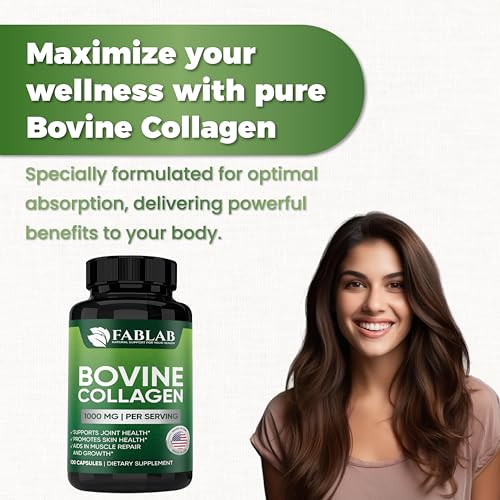FabLab Bovine Collagen Type I Supplement - Nutritional Supplement for Joint, Nerve & Bone Support - Non-GMO, Anti-Aging Dietary Product with Hydrolyzed Peptides - 100 Capsules