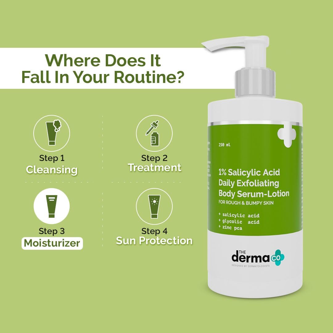 The Derma Co 1% Salicylic Acid Daily Exfoliating Serum Body Lotion for Rough & Bumpy Skin | Fights Body Acne & Bacne | Ideal for Acne-Prone Skin | 8.45 Fl Oz/250 ml