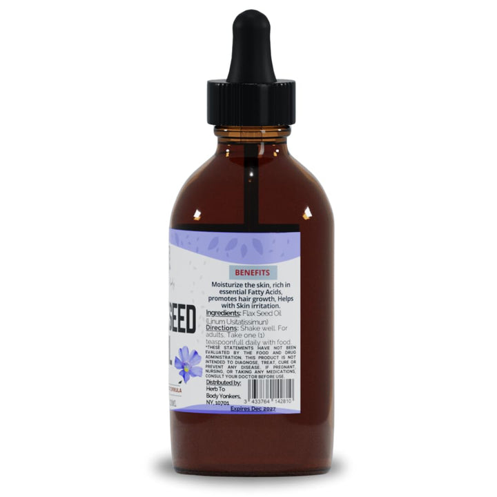 Herb To Body Organic FlaxSeed Oil 4oz - Cold Pressed Formula - Great to Promote Hair Growth - Rich in essential Fatty Acids - Skin Moisturizer