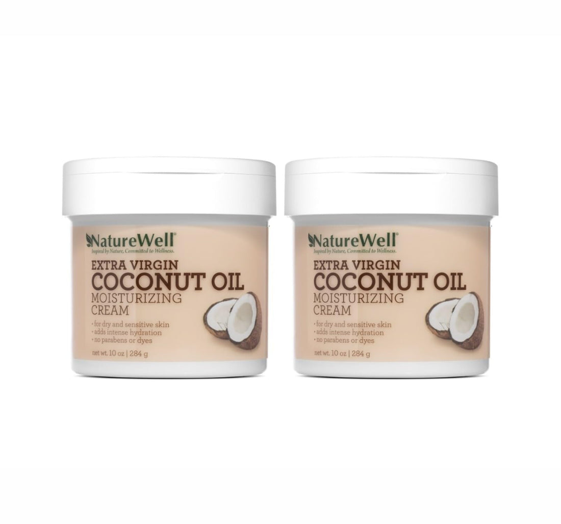 NATURE WELL Extra Virgin Coconut Oil Moisturizing Cream for Face & Body, Restores Skin's Moisture Barrier, Provides Intense Hydration For Dry Skin, Fast-Absorbing, Non Greasy, 2 Pack - 10 Oz Each