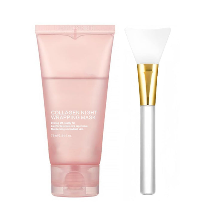 LOYOTICE Collagen Overnight Wrapping Peel Off Facial Mask Pack,Collagen Night Wrapping Mask,Hydrates and Tightens Skin,Reduces Sagging,Elasticity & Hydration Care 2.54 fl.oz (with Brush)