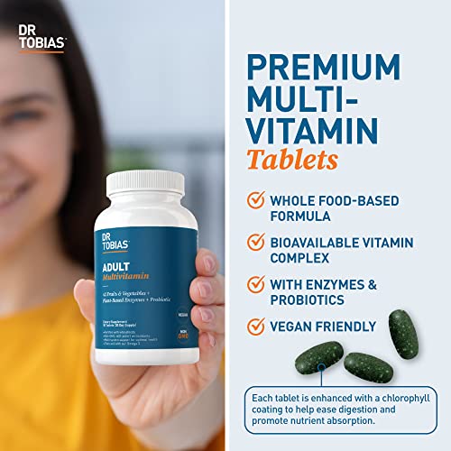 Dr. Tobias Adult Multivitamin for Women & Men, Immune Supporting Vitamins from 42 Fruits, Vegetables, Plus Probiotics, Vegan Multivitamins for Men & Women, Non-GMO, 90 Tablets, 30 Servings