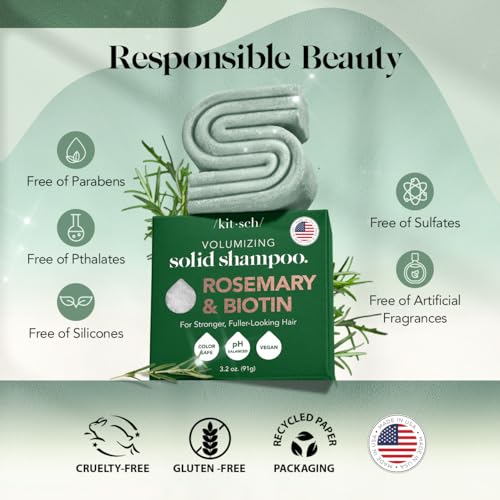 Kitsch Rosemary & Biotin Volumizing Natural Shampoo Bar | Strengthening & Thickening Shampoo for All Hair Types, Made in USA, Vegan, Paraben Sulfate & Cruelty Free Soap