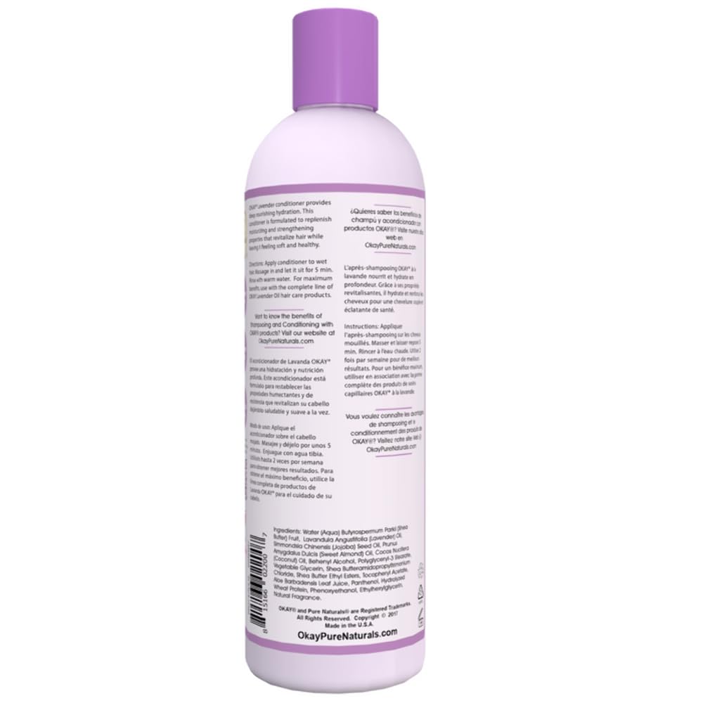 Okay Lavender Shine&Hydration Conditioner Helps Replenish,Nourish and Hydrate Hair Sulfate,Silicone,Paraben Free For All Hair Types and Textures Made in USA 12oz (OKAY-LAVC12)