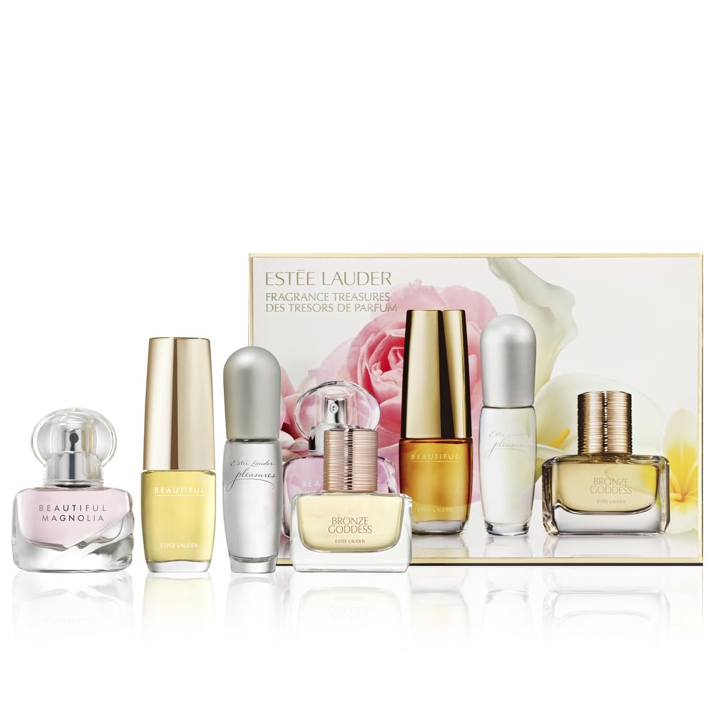 Estée Lauder Fragrance Treasures Travel Size Perfume Gift Set | Includes Beautiful Magnolia, Bronze Goddess, Beautiful & Pleasures | Perfumes for Women