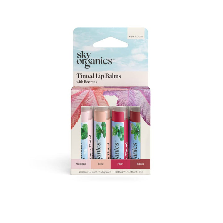 Organic Sky Pack Of 4 Assorted Colors With Beeswax, Coconut Oil Minty Organic Lip Plumper Tinted Moisturizer Balm