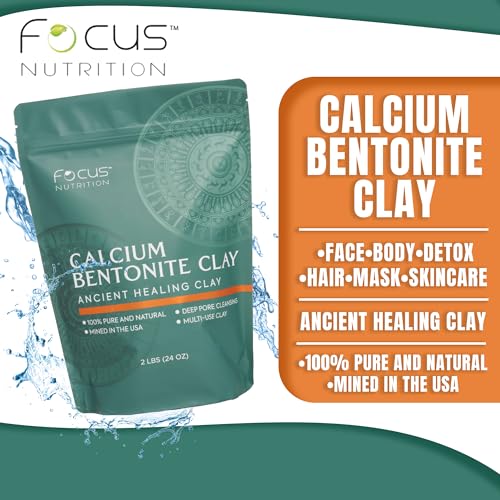 FOCUS NUTRITION Calcium Bentonite Clay - 2 lbs Calcium Bentonite Clay Powder Clay Mask for Face Body Detox Hair Mask Skincare Ancient Healing Clay