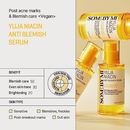 SOME BY MI Yuja Niacin Anti Blemish Serum - 1.69Oz, 50ml - 10% Niacinamide and Vitamin C Dark Spot Correcting Serum for Face Brightening - Skin Pigmentation Care for Glow Glass Skin - Korean Skin Care