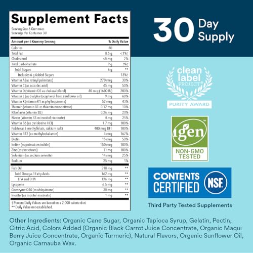 SmartyPants Multivitamin for Men, Gummies: Omega 3 Fish Oil (EPA/DHA), Methylfolate, CoQ10, Vitamin D3, C, Vitamin B12, B6, A, K & Zinc for Immune Support, Biotin, 180 Gummies (30 Day Supply)