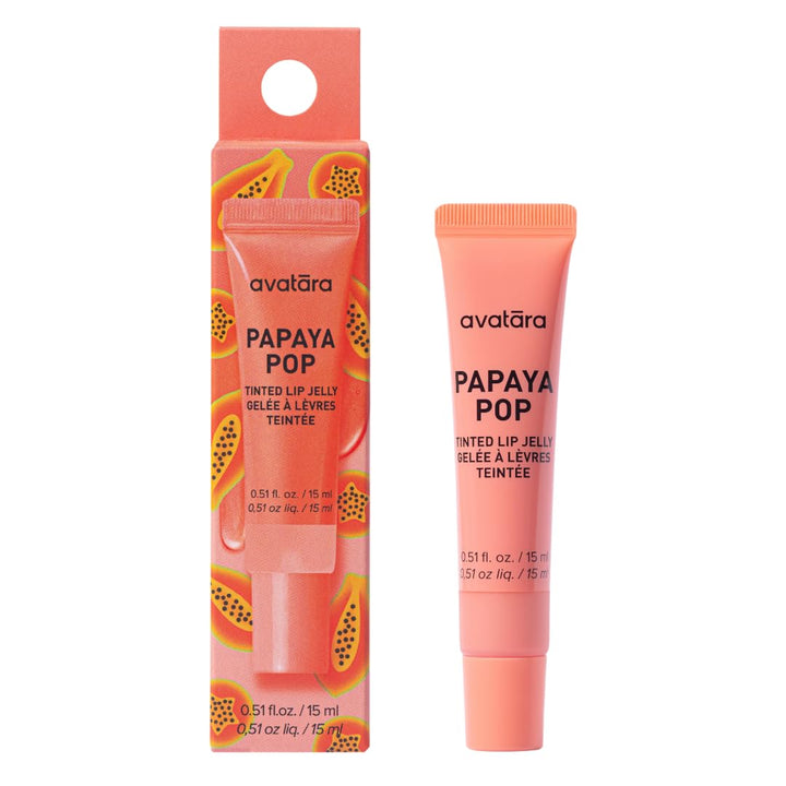 Avatara Papaya Pop Tinted Lip Jelly, Hydrating Lip Gloss Treatment with Vitamin-Rich Botanicals, Peachy-coral Tint, Vegan & Cruelty-Free, Soothes & Softens Dry Lips, 15mL/0.51 Fl Oz