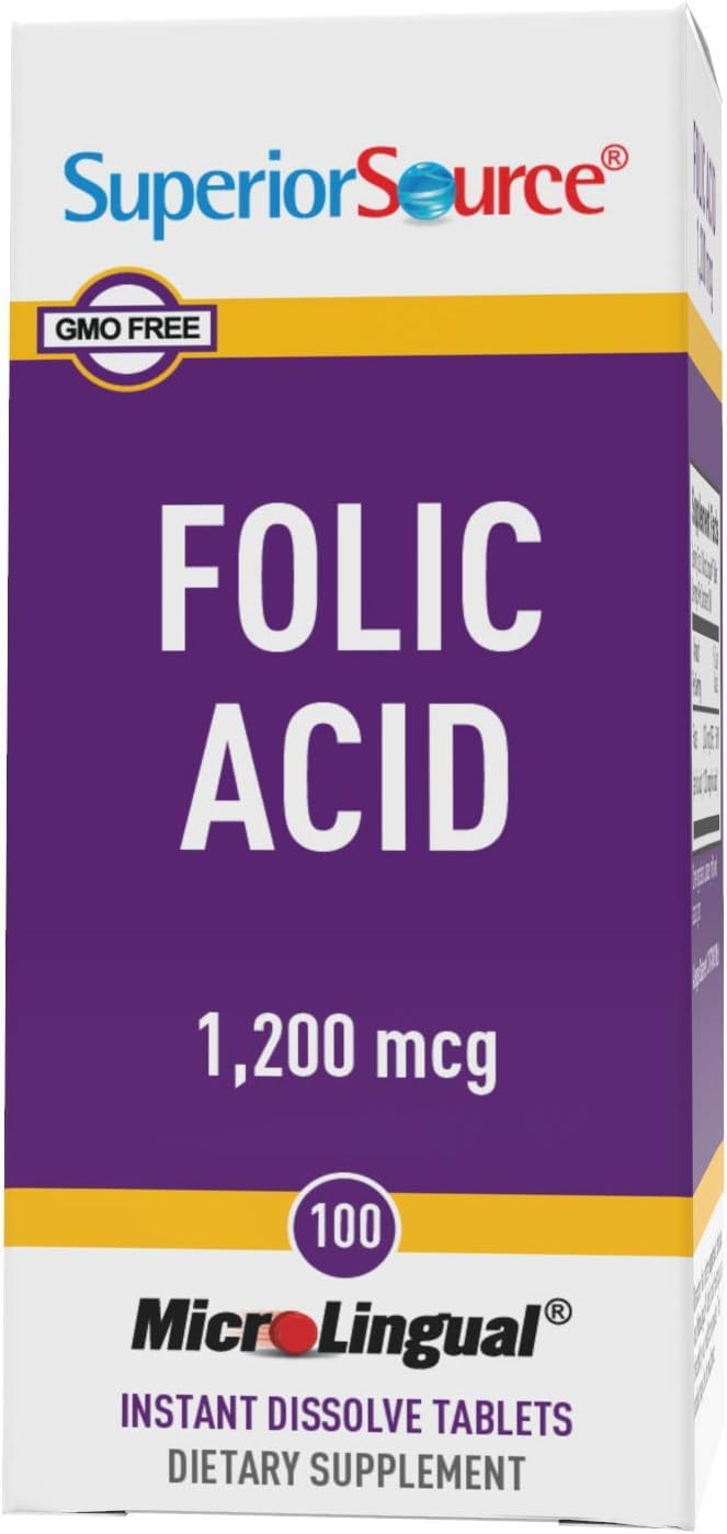 Superior Source Folic Acid Vitamin B9 1200 mcg MicroLingual Instant Dissolve Tablets Under Tongue Melts, 100 Count