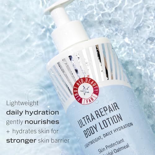 First Aid Beauty - Ultra Repair Body Lotion, Lightweight Daily Hydration Skin Protectant Colloidal Oatmeal, Gentle Eczema Nourishment & Dry Skin Moisturizer, Safe for Sensitive Skin, Unscented, 10 oz