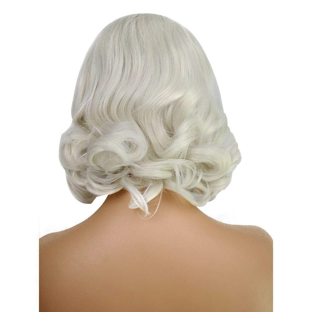 Anogol Hair Cap+ Light Platinum Blonde Lace Front Wig Synthetic Hair Short Curly Bob Wigs Glueless Natural Hairline For Women
