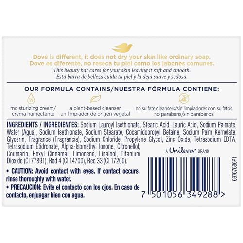 Dove Soap, Pink Beauty Bar 12-Pack – 3-in-1 Moisturizing Face, Body & Hand Soap, 4.75 Oz Ea