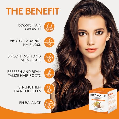 Pubpok Rice Water Shampoo Bars and Conditioner Set for Hair Growth, Organic Ginger & Rice Water Shampoo Bar, Orange Conditioner Soap for PH Balanced
