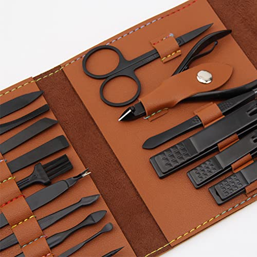 Manicure Pedicure Set 16 Pieces Stainless Steel Nail Clipper Professional Personal Care Tool with Leather Case, Gifts for Men/Women (Brown)