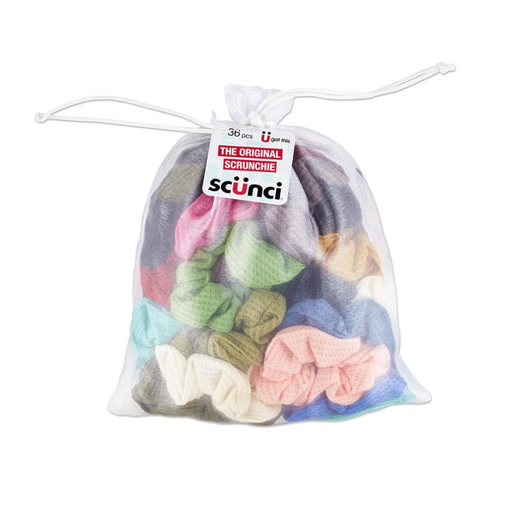 ScunciThe Original Super Comfy & stretch waffle knit scrunchie Pack, assorted 36Count Great for All Hair Textures - True Comfort & Fashion. U Got This!