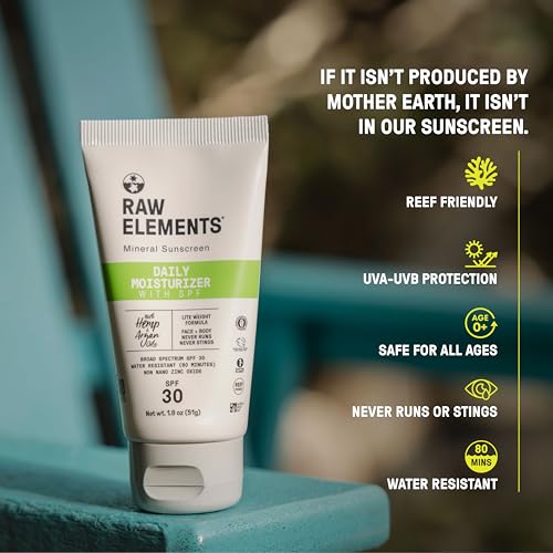 Raw Elements Daily Lifestyle Moisturizer Bio-Resin Tube - SPF 30, UVA-UVB Protection, Non-Nano Zinc, Reef-Safe, Water Resistant, 1.8 oz