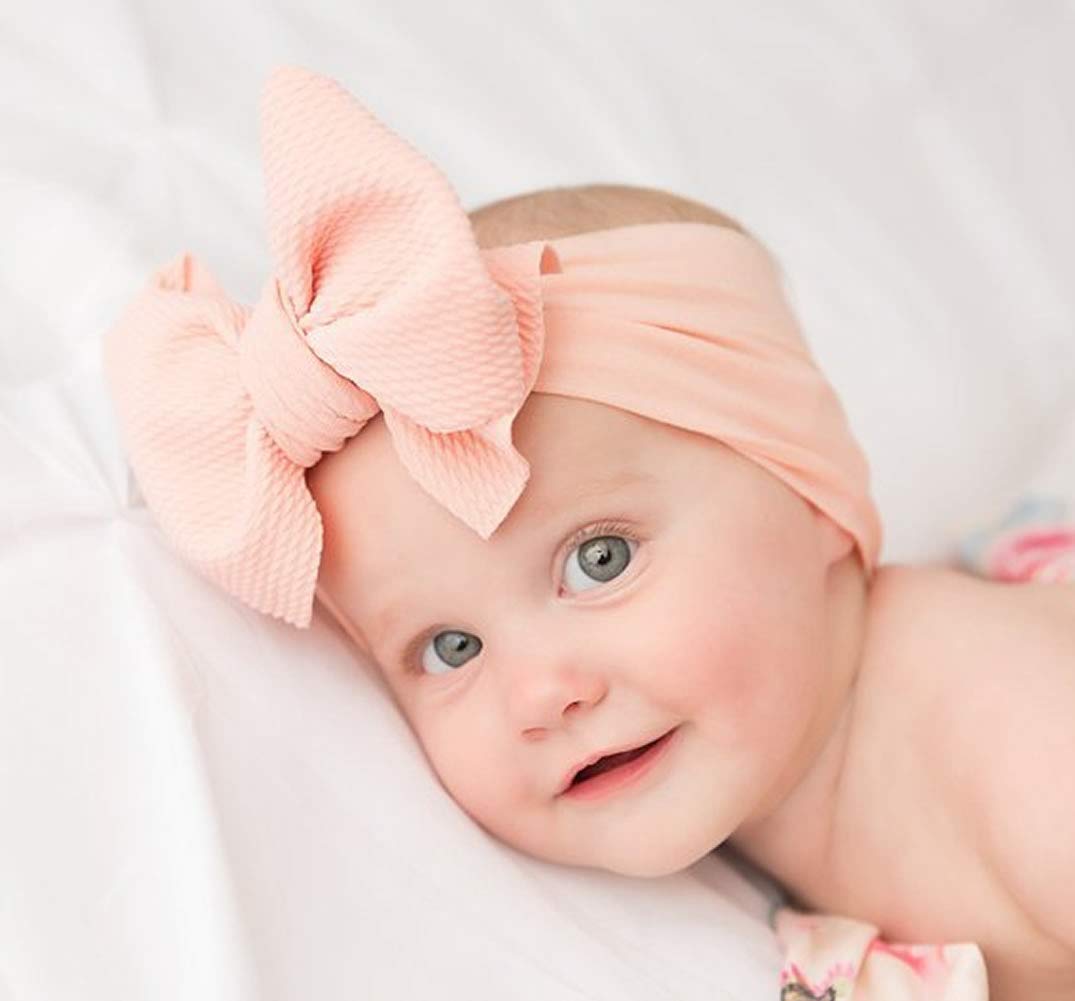 inSowni 8 Pack Big Bow Super Stretchy Nylon Headbands Turban Headwraps Hair Accessories for Baby Girls Toddlers Infants Kids