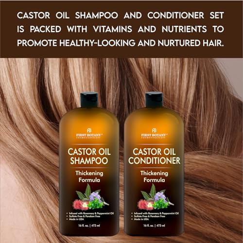 Castor Oil Shampoo and Conditioner - An Anti Hair Loss Set Thickening formula For Hair Regrowth, Anti Thinning Sulfate Free For Men & Women Anti Dandruff Treatment - 16 oz