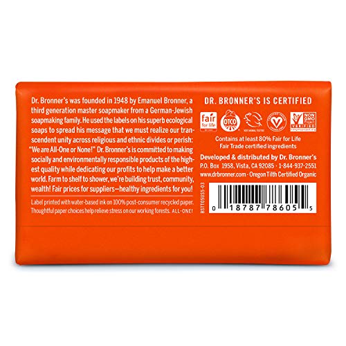 Dr. Bronner's - Pure-Castile Bar Soap (Tea Tree, 5 ounce) - Made with Organic Oils, For Face, Body, Hair and Dandruff, Gentle on Acne-Prone Skin, Biodegradable, Vegan, Non-GMO