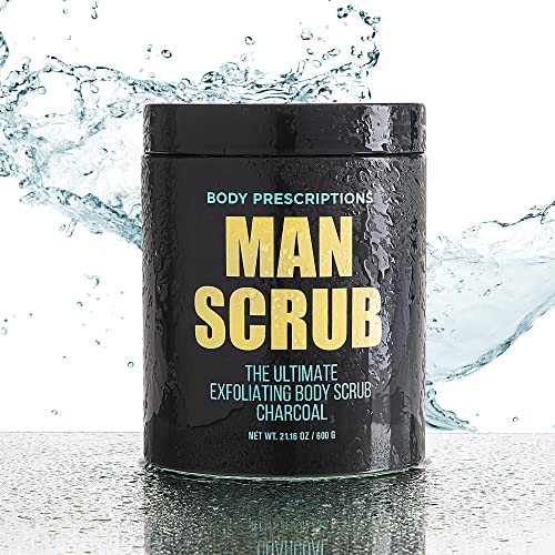 Body Prescriptions Men’s Exfoliating Body Scrub – Ultimate Skin Cleansing Wash in Jar with Twist-Top Lid, For All Skin Types, 21 Ounce (Pack of 1), Charcoal