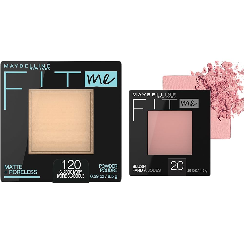 Maybelline Fit Me Matte + Poreless Pressed Face Powder Makeup & Setting Powder, Classic Ivory, 1 Count & Fit Me Powder Blush, Lightweight, Smooth, Blendable