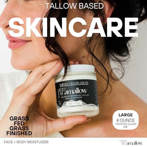 Amallow 100% Grass Fed Beef Tallow for Skin Care - Face + Body - Whipped Moisturizer - Natural Lotion, 4 FL. oz. (Vanilla Lavender)