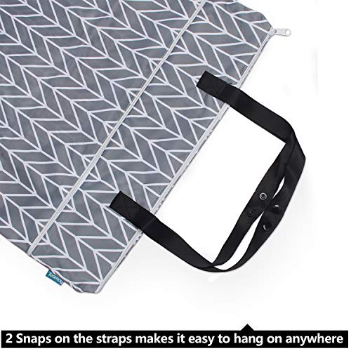 Teamoy Travel Hanging Wet Dry Bag Organizer (24.7 x 18 inches) with Two Compartments for Cloth Diaper, Laundry, Swimsuits and More, Easy to Hang Everywhere (L, Gray Arrow)