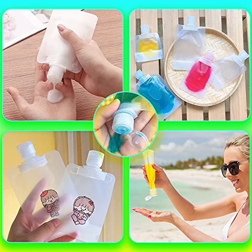 Portable Travel Fluid Makeup Packing Bag Transparent Clamshell Packaging Bag Plastic Stand Up Spout Pouch Refillable Empty Squeeze Pouch for Lotion/Shampoo/Face Cream/Hand Soap (10 Pcs) Gift Funnel