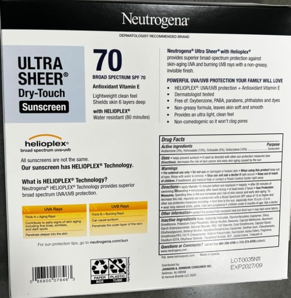 Neutrogena Ultra Sheer Dry-Touch Sunscreen Lotion, SPF 70, 9 oz - Pack of 3