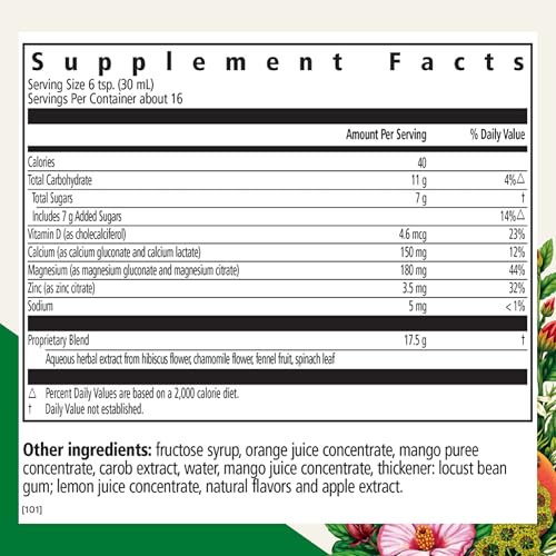 Floradix Calcium Magnesium Liquid Herbal & Mineral Supplement - Bone & Joint Support Supplement with Calcium, Magnesium, Vitamin D & Zinc - Vegetarian, Non-GMO - 17 fl oz