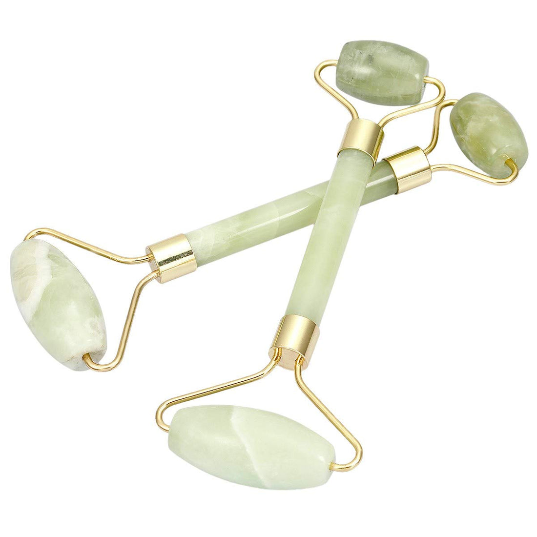 Xiuyan Jade: Rockcloud Natural Crystal Stone Roller Massager Double Neck Face & Neck Massage Therapy Anti-Aging Wrinkle Healing Slimming Skincare Tool, Xiuyan Jade