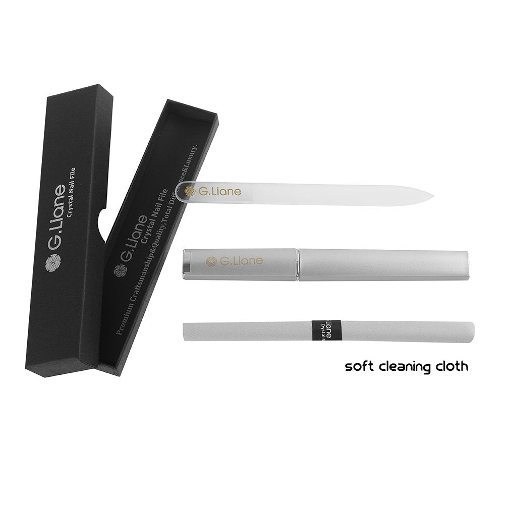 Glass Manicure File In Case G.Liane Shape And Smooth Nail File Tool Best For Gentle & Safe Nail Care Kit For Beautiful Fingernails (Clear Pointed)