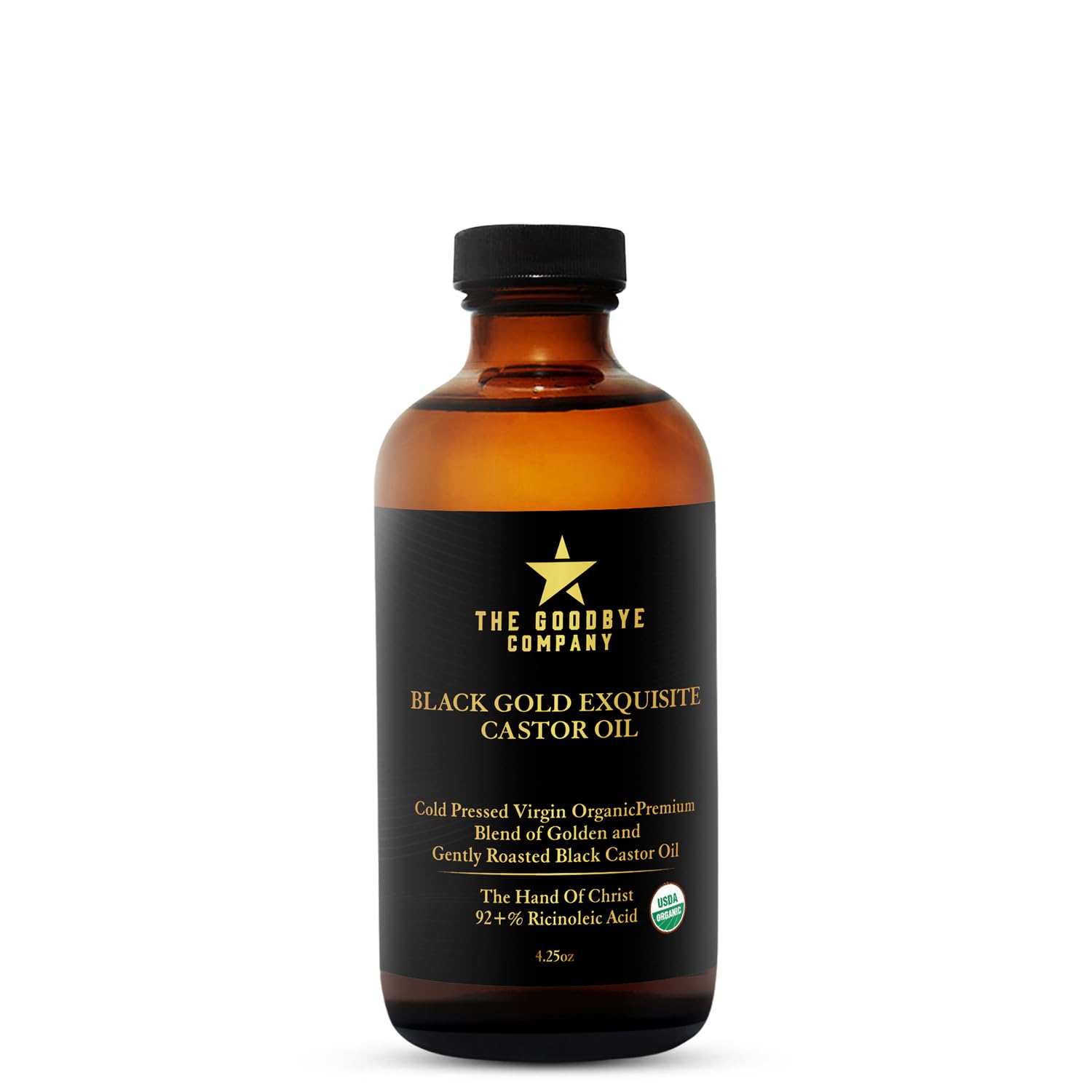 The Goodbye Company Black & Gold Castor Oil Blend – USDA Organic, Cold-Pressed & Unrefined – Pure Hexane-Free Oil for Hair, Skin, Body, Eyelashes & Eyebrows