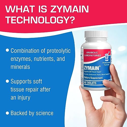 Bromelain Supplement for Soft Tissue Injuries - 40 Tablets - Vitamin C, Zinc, Citrus Bioflavonoids - Soft Tissue Support for Acute Injury Recovery - Zymain Proteolytic Enzymes, Minerals, Vitamins