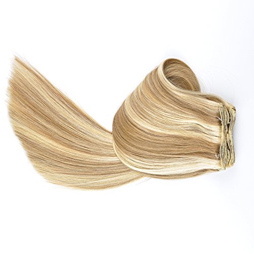 Tressmatch® 20-22 Remy (Remi) Human Hair Clip in Extensions Brown Blonde Highlights (Color #12/613) 9 Pieces(pcs) Full Head [Set Weight:4.4s/125grams